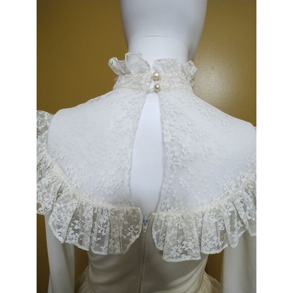 VTG 70's Creations by Aria Lace Trimmed Peplum Dress Size S Retro Wedding - Picture 6 of 8